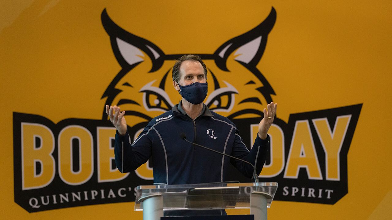 Tom Ellett speaks as part of Bobcat Day.