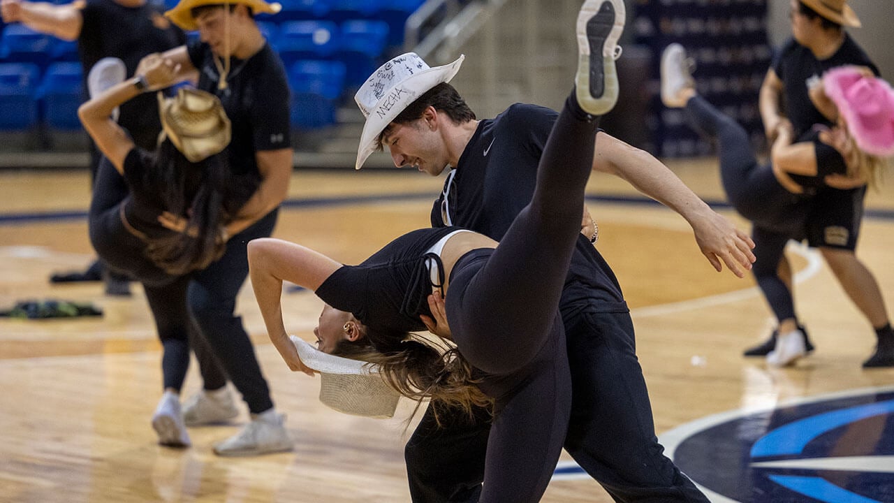 Two students dance together during the 2023 Lip Sync competition