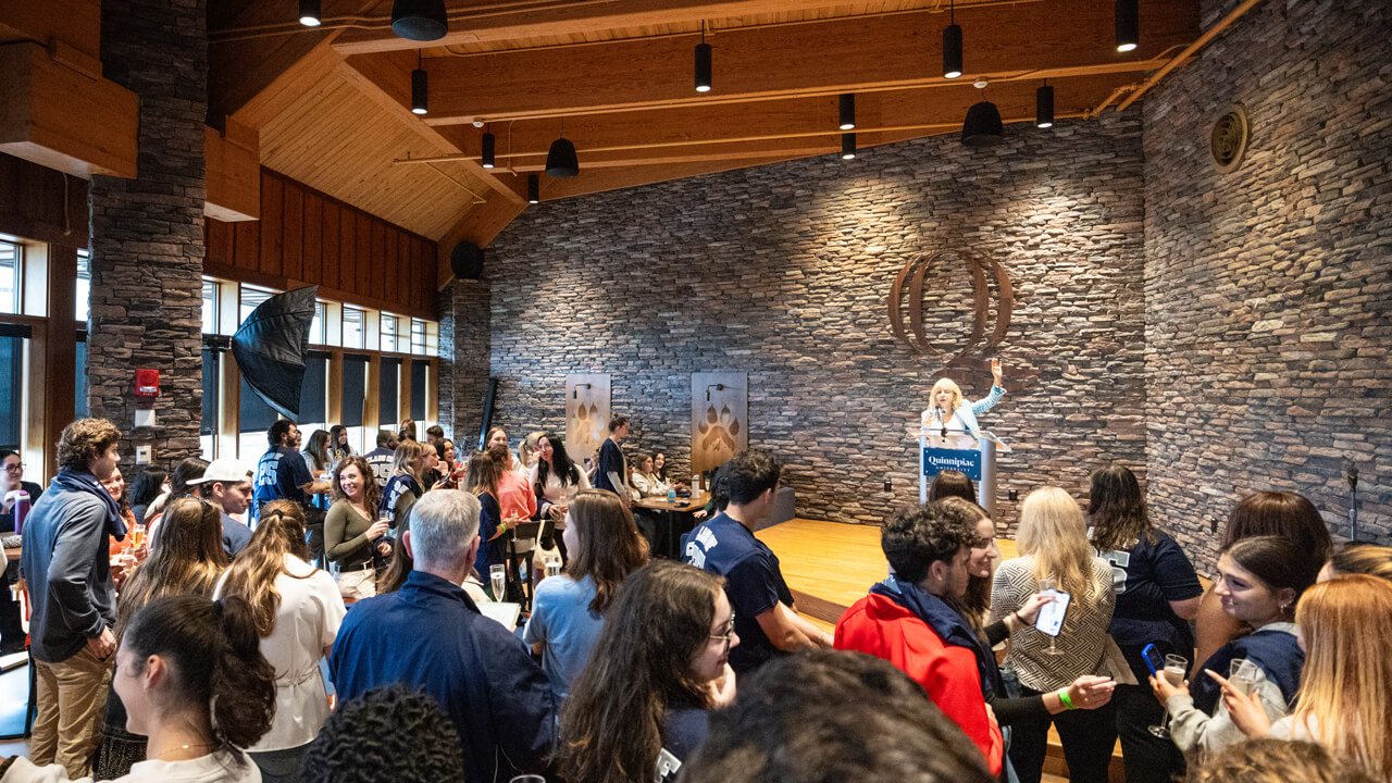Students gather at the class toast