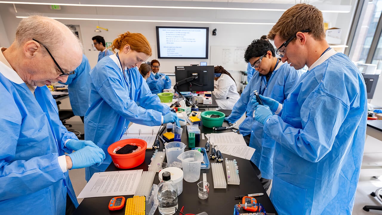 Workshop participants completing lab procedure