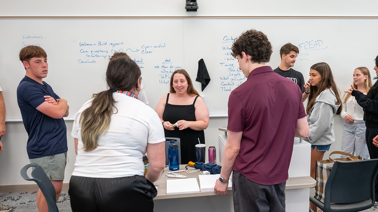 Group of students collaborating and brainstorming