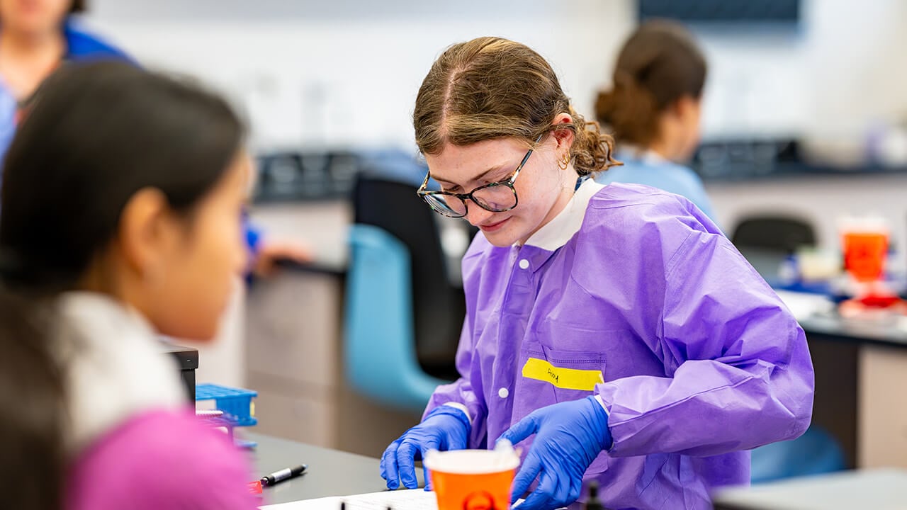 Student working on lab procedure