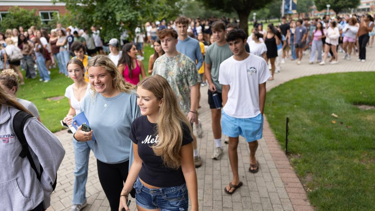 Students walk on campus