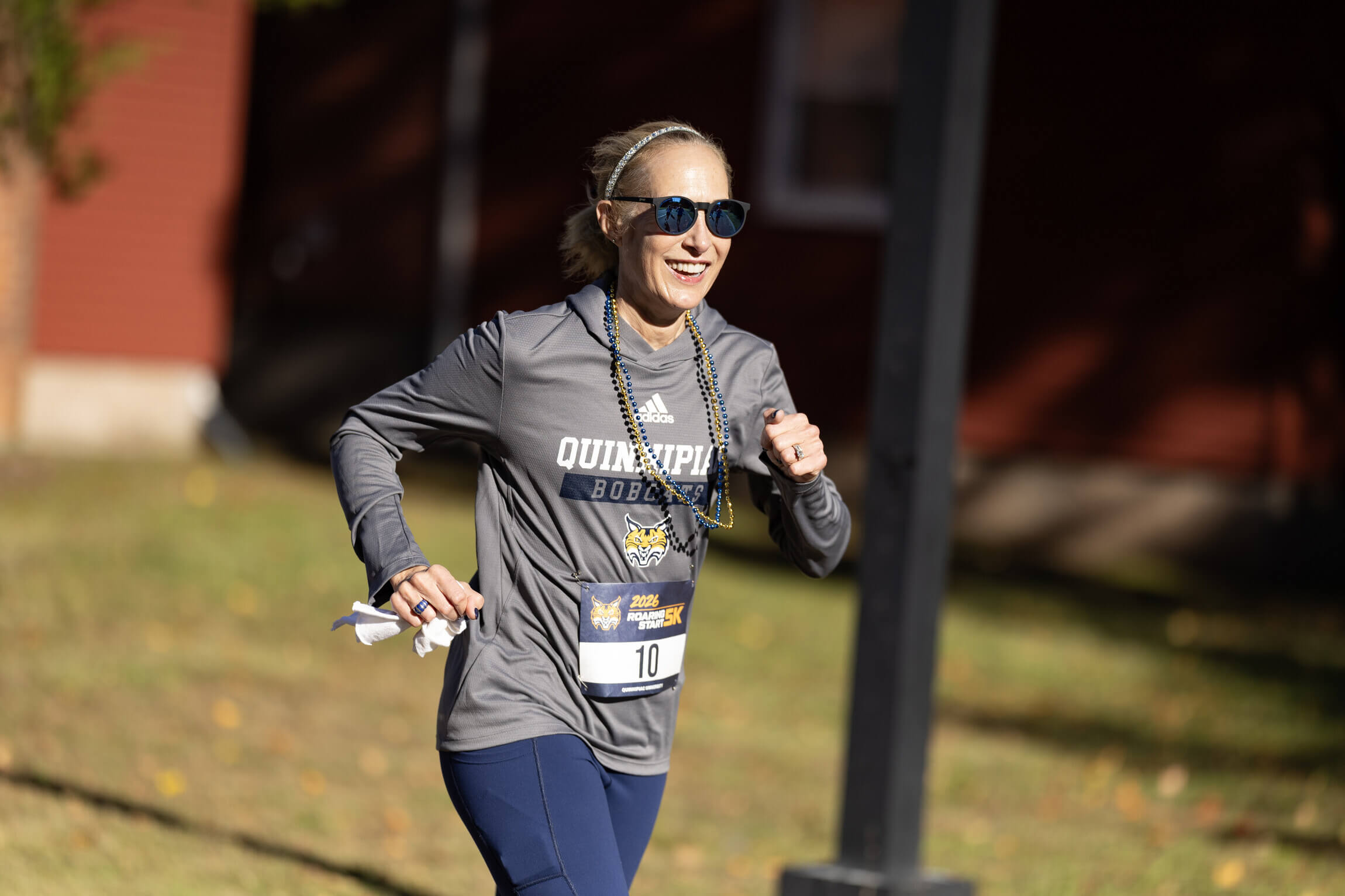 Quinnipiac's President Marie Hardin running.