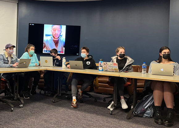 Libor Jany joins a journalism class via Zoom